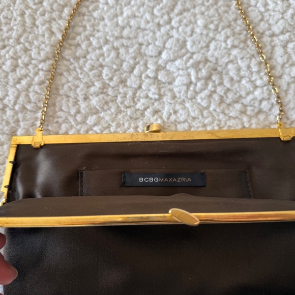 BCBG MAXAZRIA Vintage Brown Satin Evening Clutch with Chain